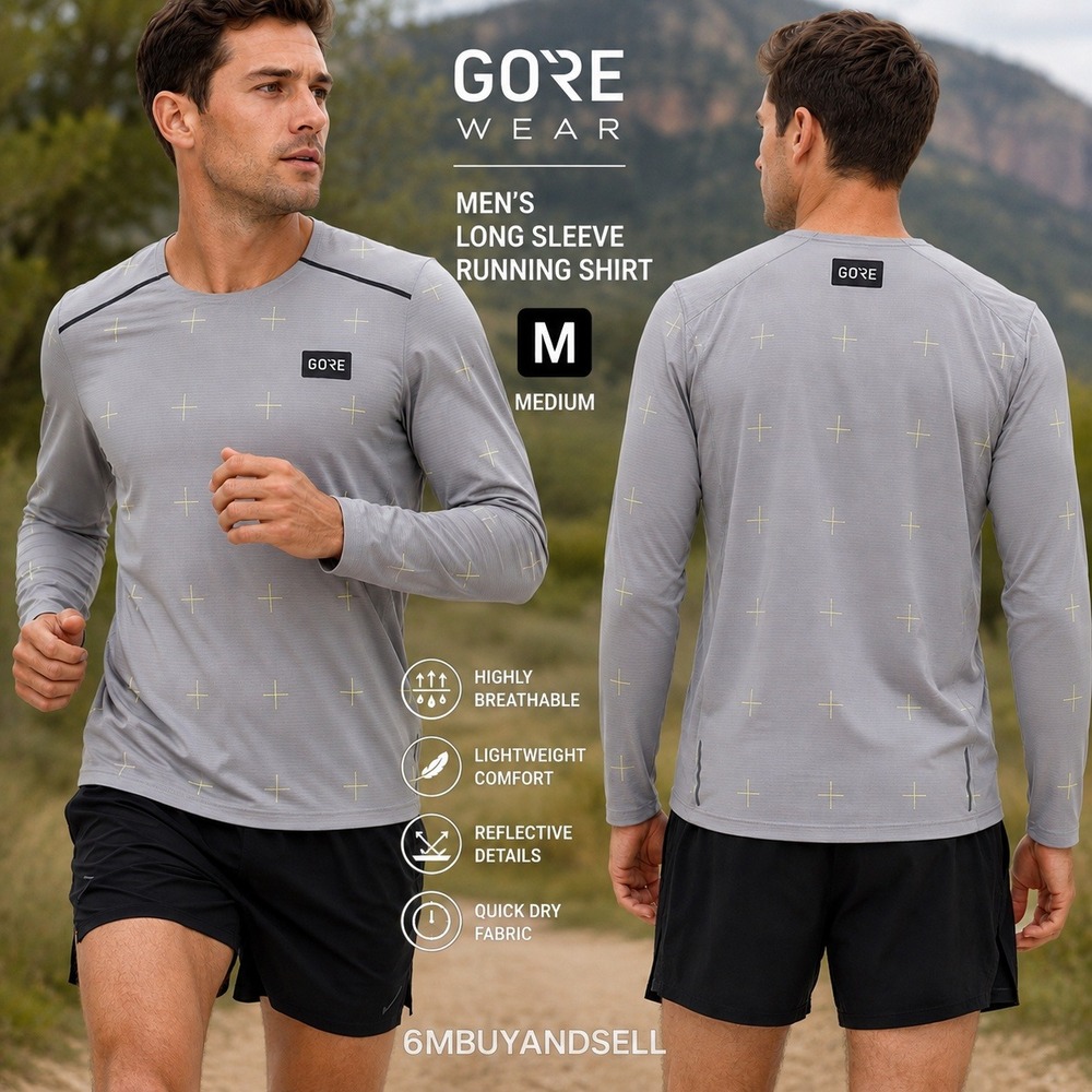 Gore Wear Mens Gray Neon Cross Long Sleeve Running Shirt Size M 100957